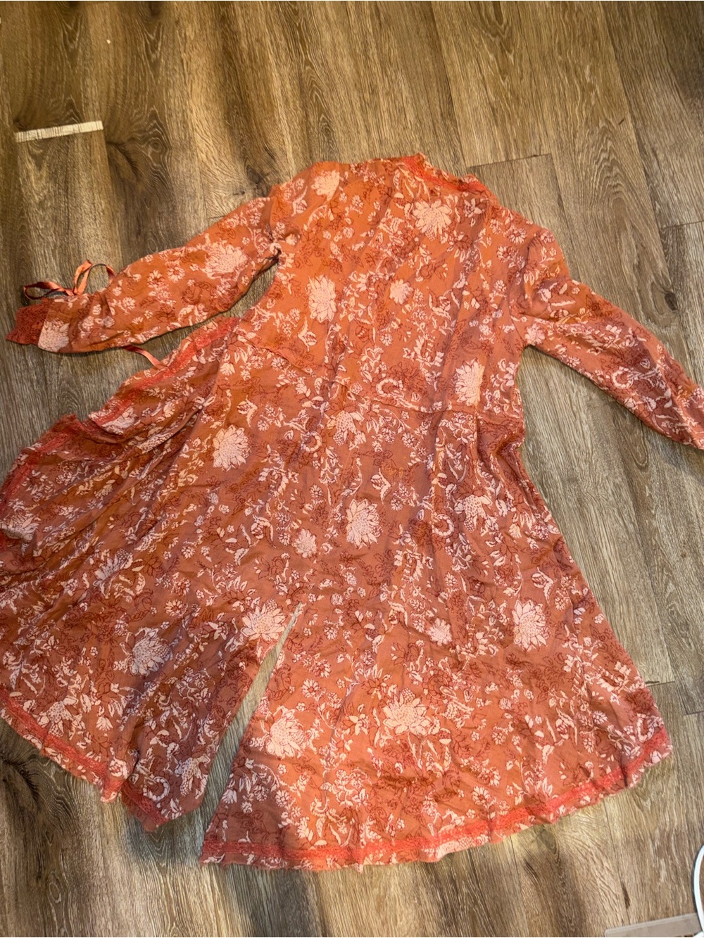 Free People Lara Double Cloth Duster Floral Cottagecore Ribbon Duster Pink Small - Picture 4 of 9